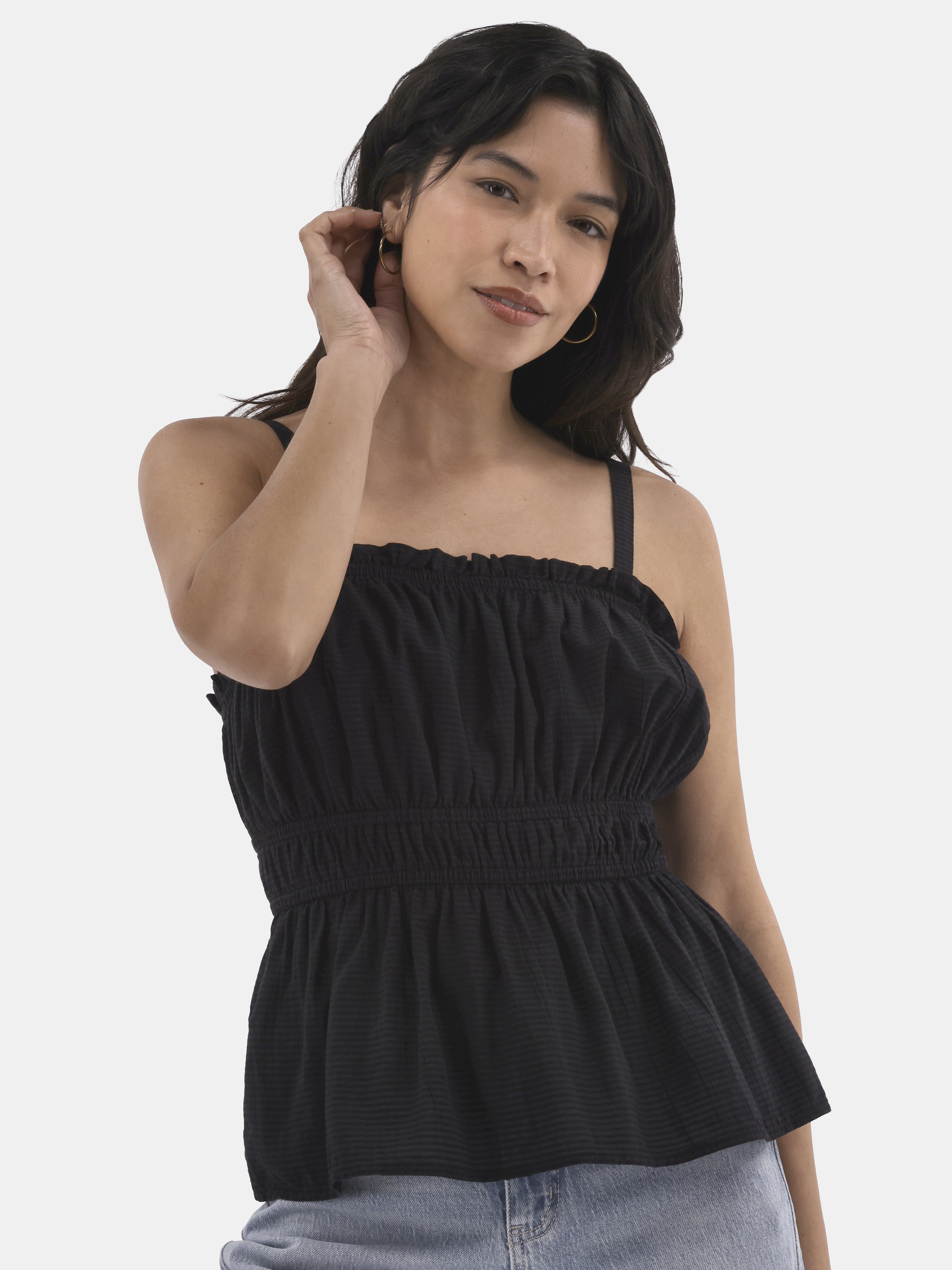 Time and Tru Women's Smocked Cropped Tank Top Square Neck