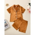 thumbnail image 3 of Silk Pajamas for Toddler Girl Short Sleeve Button-Up Shirt 6M 12M 2Y 3Y 4Y 5Y 6Y  Shorts 2PC Satin Pajamas Set Summer Sleepwear, 3 of 10
