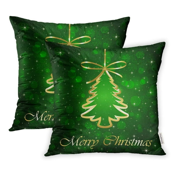 USART Red Xmas Green Shiny Christmas Tree Greeting Snow Pillow Case