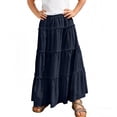 thumbnail image 2 of HBGVBA Girls Flowy Skirs for Summer,Pleated Long Skirts,Kids Solid High Waist Vintage Elastic Waist Long Ruffle Hem A-Line Skirt, 2 of 5