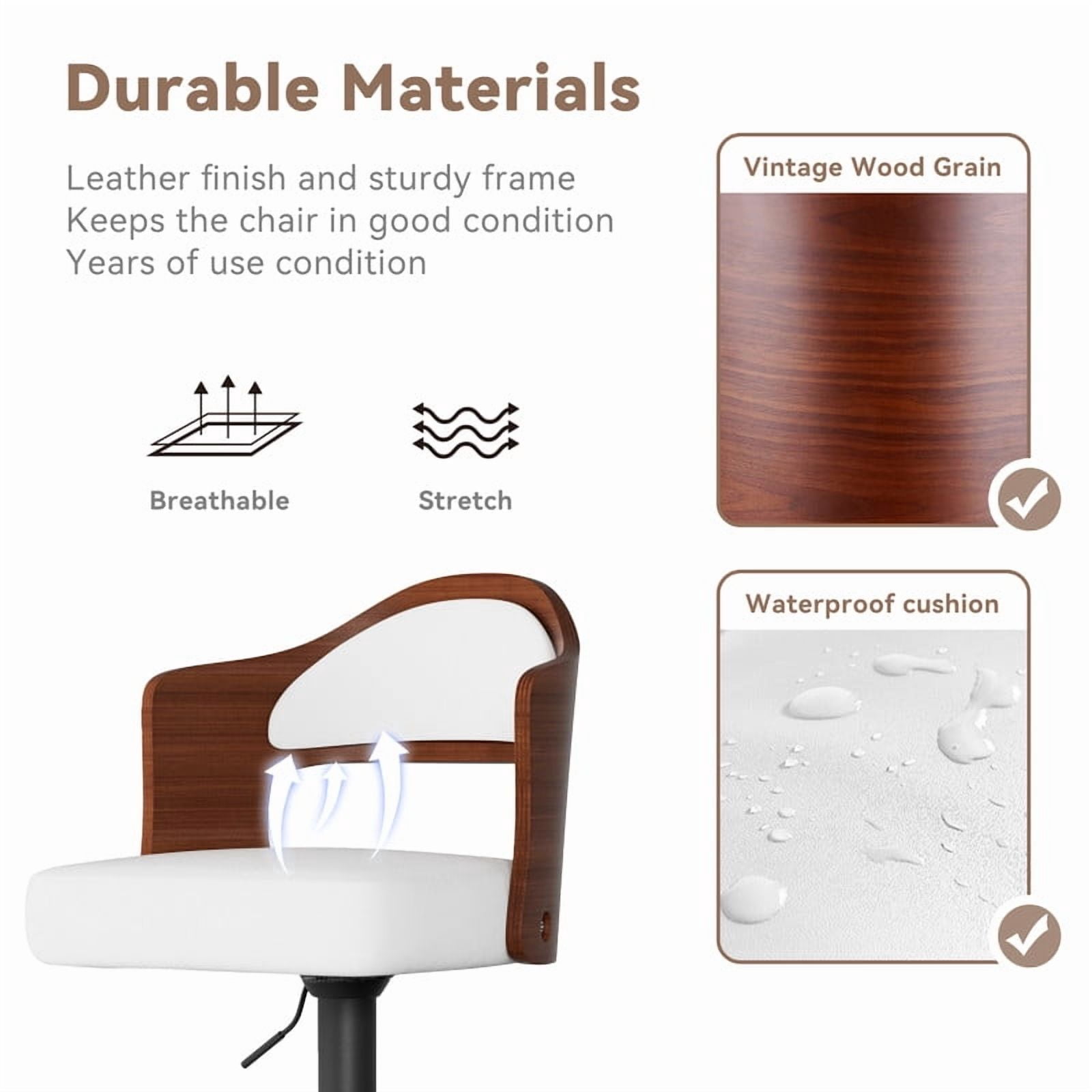 Daluvenix Swivel Bar Stools Set of 4, Wooden Kitchen Bar Chairs with Back, PU Leather Counter Height Barstools for Kitchen Island, White