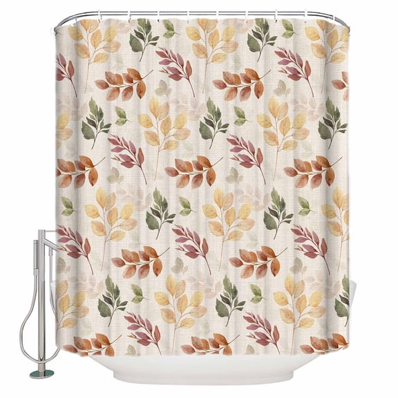 Fabric Shower Curtain Fall Colorful Eucalyptus Leaves Pattern Linen Texture Shower Curtains with 12 Hooks Waterproof Machine Washable Bath Curtains for Bathroom, 36 x 78in