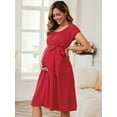 thumbnail image 2 of DARING DIVA Women's Midi Short Sleeve Boho Tie Waist Maternity Dress XL Red, 2 of 7