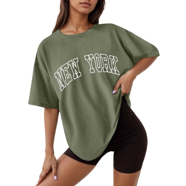 Camiseta holgada de manga corta y cuello redondo con estampado informal para mujer
