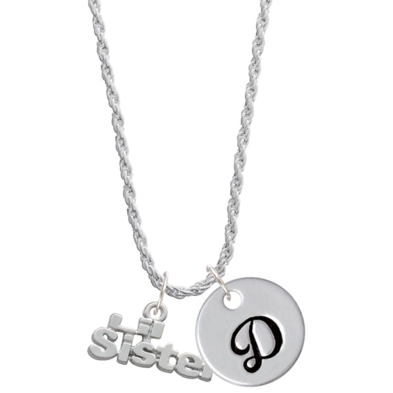 Delight Jewelry Silvertone Lil Sister Silvertone Script Initial Disc - D - Charm Necklace, 20"+3"