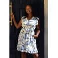thumbnail image 2 of Natasha Toile De Jouy Print Short Dress Self Belt Pockets Ruffle Trim, 2 of 7