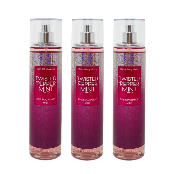 Bath and Body Works Twisted Peppermint Fine Fragrance Mist Bundle - Set of 3 - 8 fl oz / 236 mL each