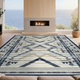 thumbnail image 2 of Design&I 8'x10' Washable Area Rug Sleek Flatweave Pet Friendly Recycled Herringbone Boho Interlocking Motifs Navy Mold Zigzag for King Size Bedroom, Under Bed, 2 of 7