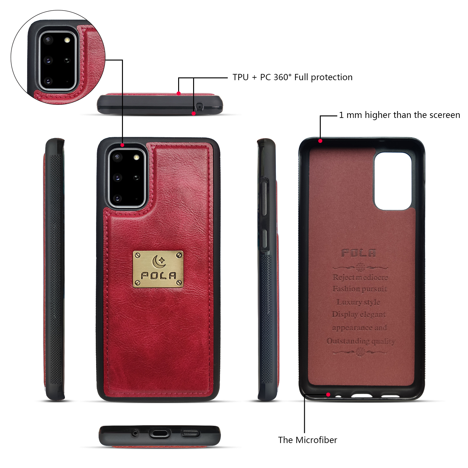 Galaxy S20+ Plus Case, Allytech Retro PU Leather Magnetic Detachable Back Cover Zipper Wallet Folio Multiple Cards Slots Purse Wrist Strap Clutch Protective Case for Samsung Galaxy S20 Plus,Red - image 4 of 9