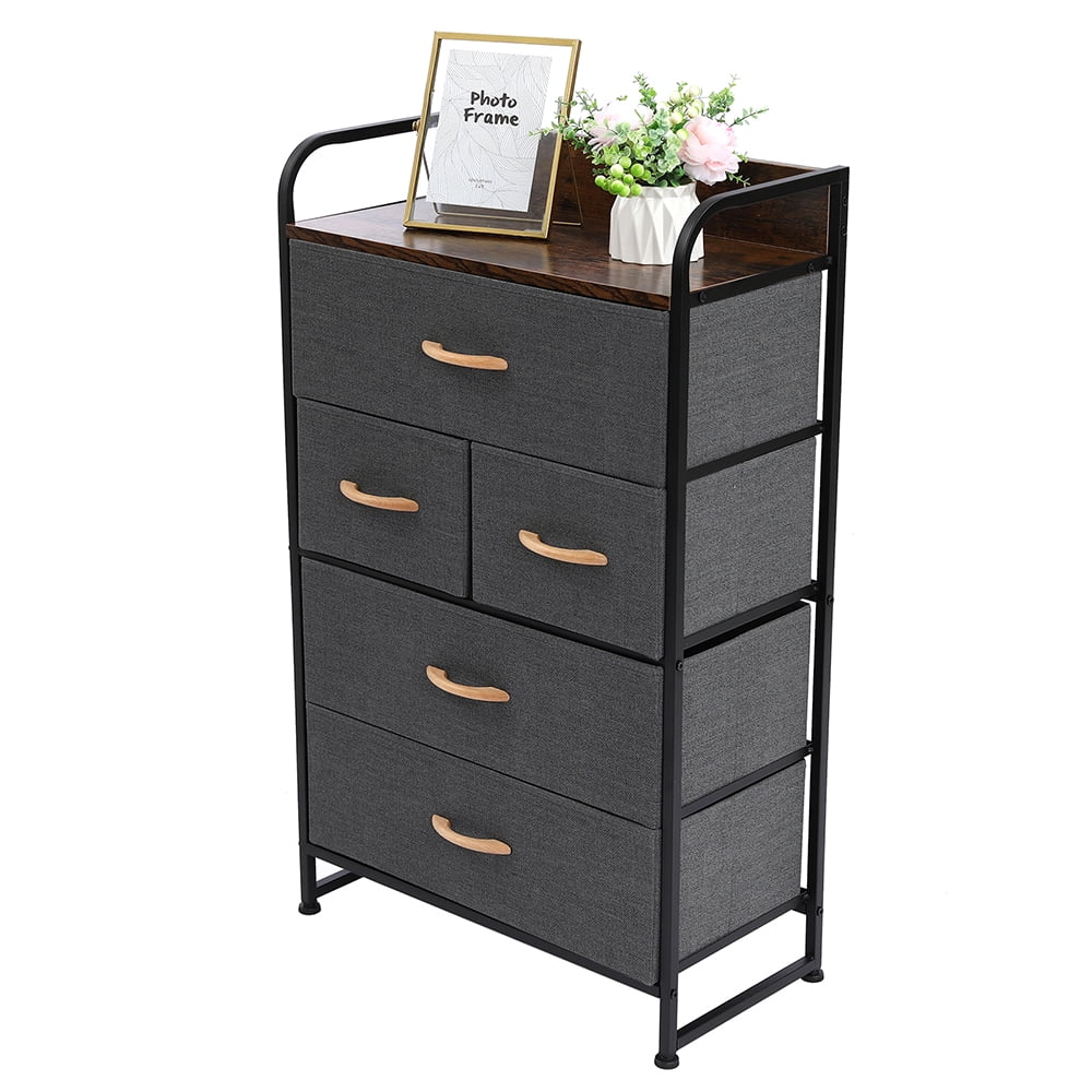 Lowestbest Vertical Furniture Storage Tower, Four-Layer Five-Drawing Large-Capacity Storage Cabinet, Dark Gray
