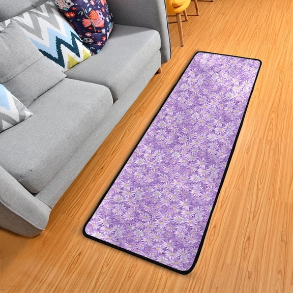 Purple Daisies Long Floor Mat Runner Rug Area Rug Carpet Water Absorbent Non-Slip 72" x 24"
