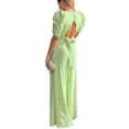 thumbnail image 3 of hirigin Women Jumpsuit, Elegant Puff Sleeve V-neck Hollowed Waist Tie Solid Wide Leg Pants Party Clubwear, 3 of 5
