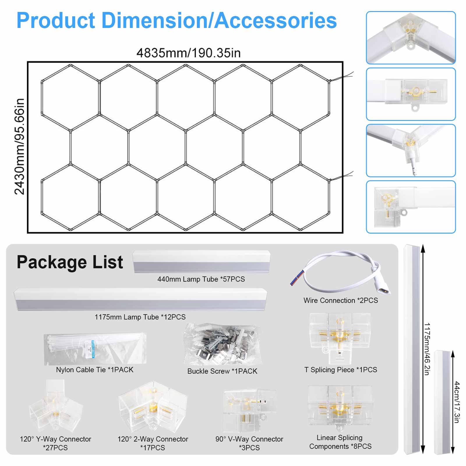 Hexagon Garage Light: Higher Brightness 720W 86400 Lumens Hexagon Led Garage Light with Rectangle Frame 6500K for Garage, Basement, Warehouse, Auto Beauty Shop, Car Detailing Shop etc