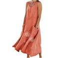 thumbnail image 2 of Sakmal Graphic Sundresses for Women 2024 with Pocket Loose Fit Sleeveless Comfort Fit Orange Maxi Slip Dress, 2 of 9