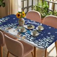 thumbnail image 3 of Navy Blue Christmas Table Cloths for 6 Foot Rectangle Tables, Snowman Xmas Snowflake Gifts Winter Patio Waterproof Elastic Fitted Tablecloths, Washable Rectangular Table Cover for Camping, 3 of 8