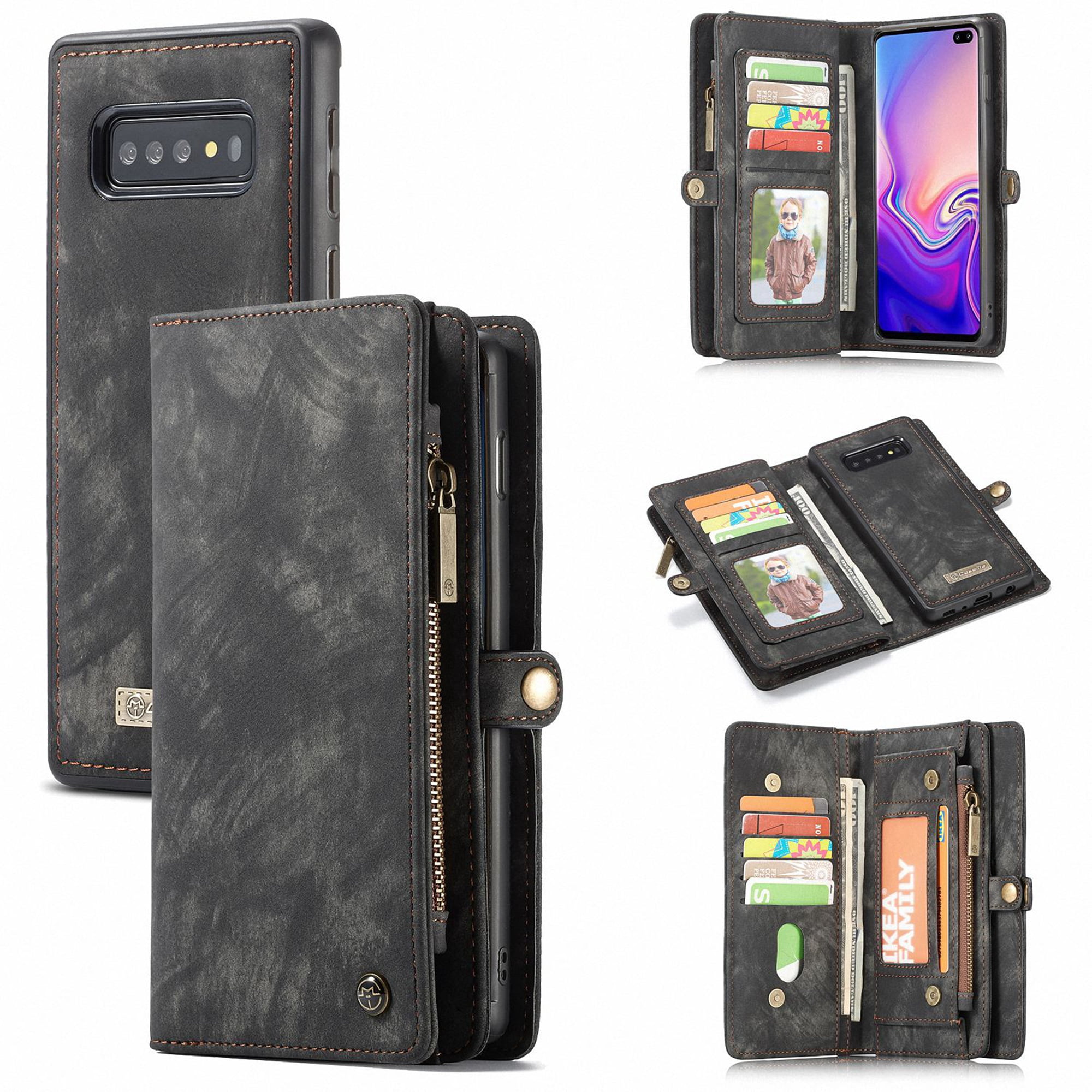 Samsung Galaxy S10 Plus Wallet Case - Dteck Premium Leather Zipper Purse Detachable Magnetic Flip Case S10 Plus Shockproof Cell Phone Case with Credit Card Slots, Black