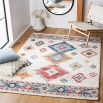 SAFAVIEH Calista Elouise Southwestern Area Rug, Ivory/Blue, 5'5" x 7'7"
