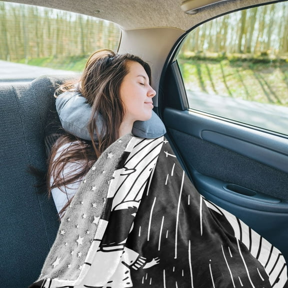 Gost Kids Travel Blanket Pillow Compact Foldable Airplane Throw Blanket with Trolley Sleeve for Travel Camping