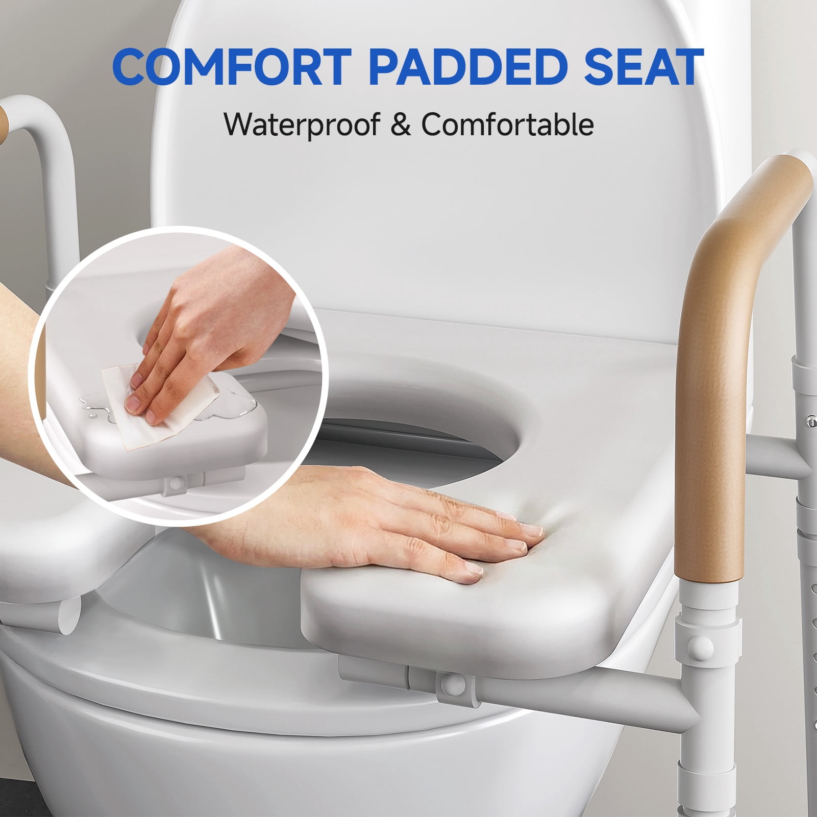 Loyoda Toilet Seat Riser for Seniors, Adjustable Raised Toilet Seat with Handles, Gray, 350 lb Limit