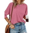 thumbnail image 3 of UVN Crewneck Blouse for Women Summer 3/4 Sleeve T-Shirts Casual Tees Ladies Loose Tops, 3 of 8