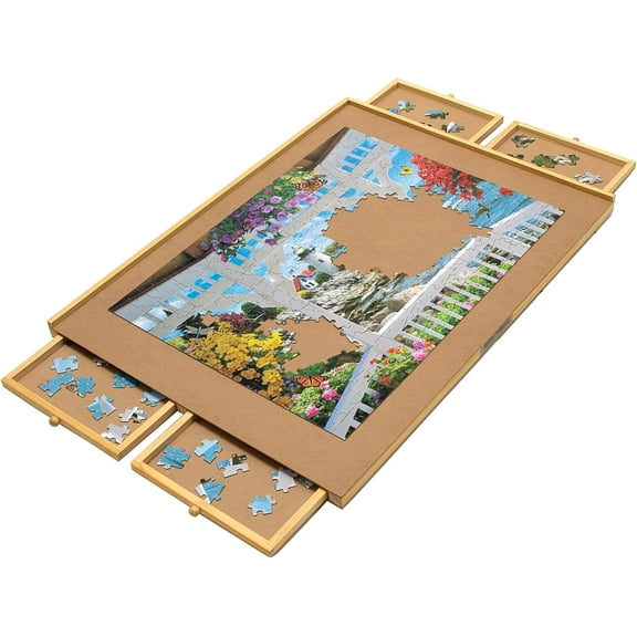 Puzzle Board with Drawers – 1500 Piece Jigsaw Puzzle Table Organizer – Premium Wooden Puzzle Board for Adults.