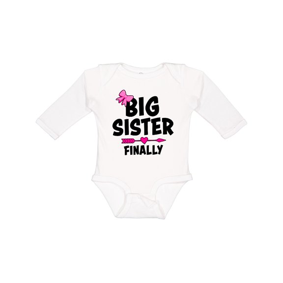Inktastic Big Sister Finally with Bow and Arrow Girls Long Sleeve Baby Bodysuit