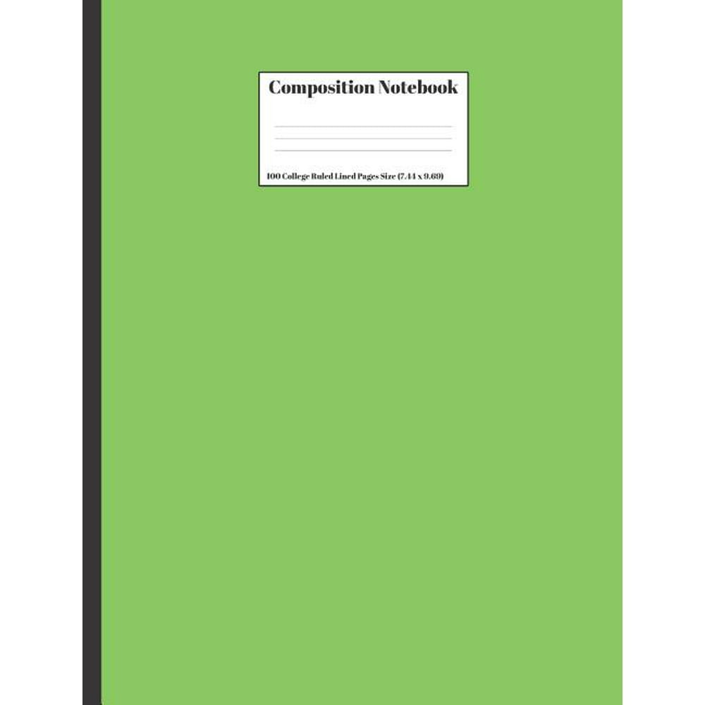 Composition Notebook Solid Green Cover Design 100 College Ruled Lined Pages Size (7.44 x 9.69