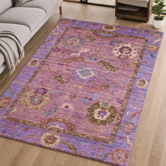 Addison Rugs Mayfield Premium Machine Washable Traditional Global Pink Rectangle Rug, 10' x 14'