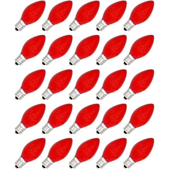 Creative Hobbies Pack of 25 C7 LED Red Replacement Light Bulbs, 0.7W Ceramic LED Vintage Light Bulbs for C7 Outdoor String Lights, Candle Lamps, Night Lights, E12 Candelabra Base