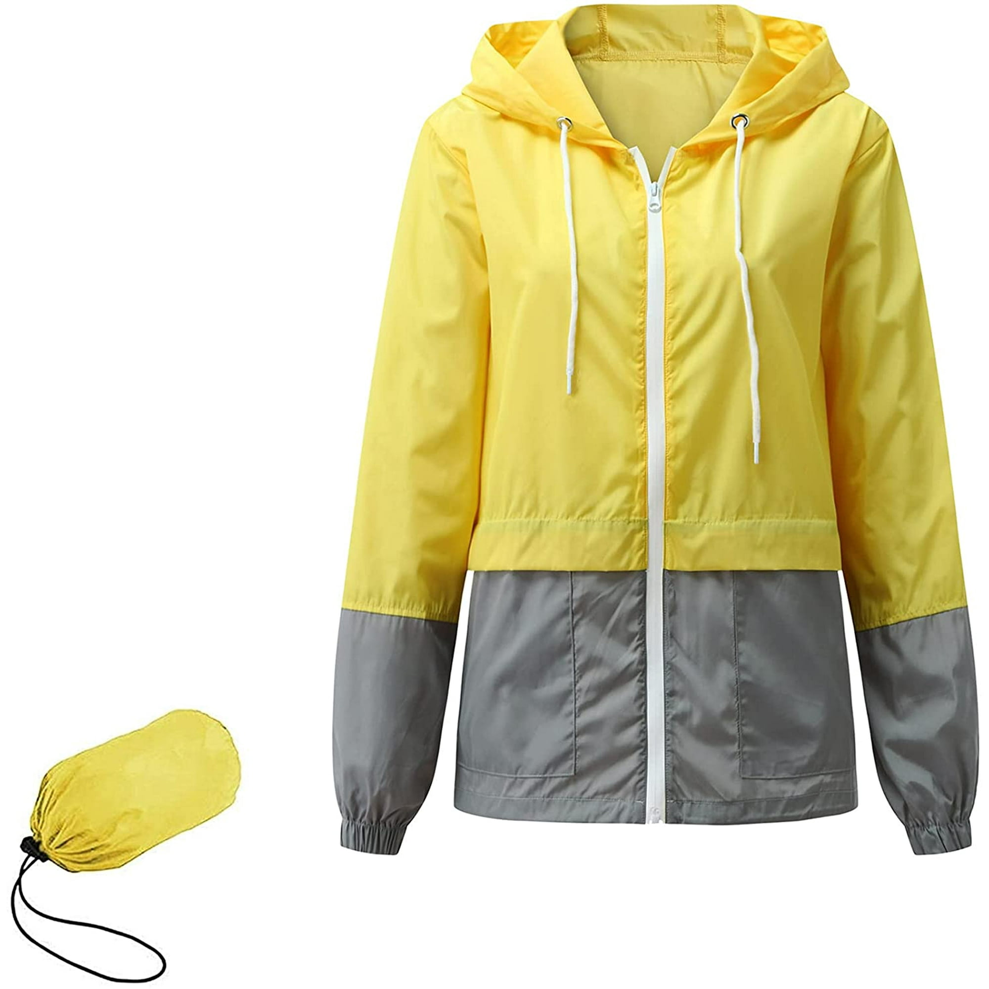 Htooq Womens Rain Jacket Lightweight Rain Coat Hooded Rain Jackets For Women Waterproof Packable Raincoat Easy To Fold Yellow