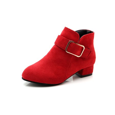 

Tenmix Girl Breathable Shoes Dress Casual Chunky Heel Chelsea Booties Comfort Ankle Boots Red 5.5Y