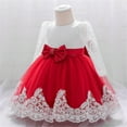 thumbnail image 4 of Baby Girl Dress Summer Outfits Infant Ruffle Long Sleeve Lace Bowknot Flower Pageant Party Wedding Princess Dresses Casual Infant Girls Sundress for 6-12 Months, 4 of 9