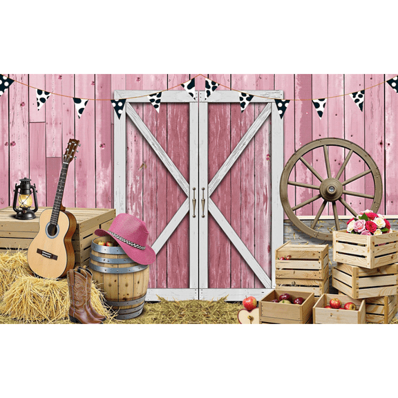 Western Cowgirl Banner Cowgirl Party Decoration Backdrop Pink Western Rustic Wooden House Barn Photography Background for Birthday Baby Shower Photo Booth Western Party Supplies