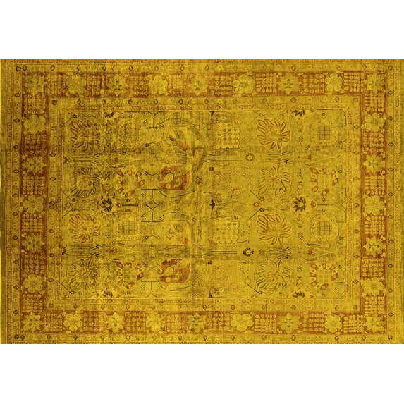 Ahgly Company Indoor Rectangle Oriental Yellow Industrial Area Rugs, 5' x 7'