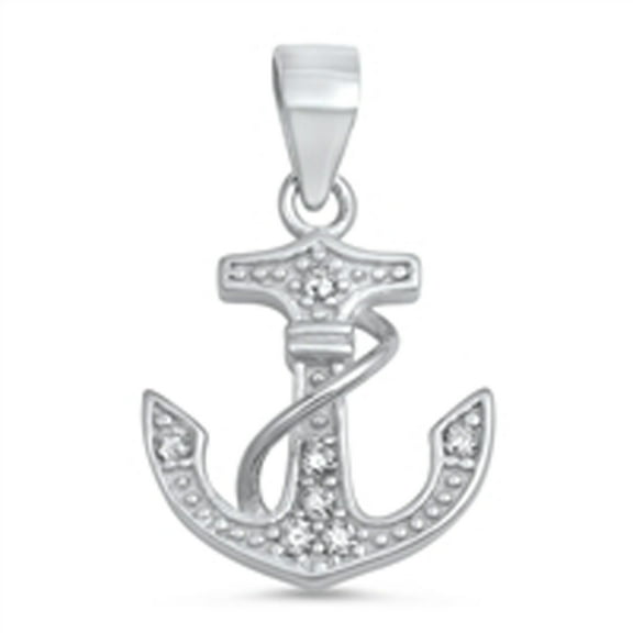 Rope Sparkly Anchor Pendant Clear Cubic Zirconia .925 Sterling Silver Ocean Charm Jewelry Female