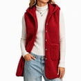 thumbnail image 6 of Lutiedan Fleece Hooded Vest for Women Sleeveless Button down Outerwear Vest Fall Winter Warm Jackets with Pocket S-XXL,Red, 6 of 6