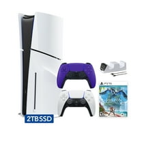 PlayStation 5 Slim Disc 2TB SSD Edition Horizon Forbidden West Bundle with Two Controllers White and Galactic Purple DualSense and Mytrix Dual Controller Charger - PS5 Gaming Console