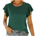 thumbnail image 1 of Birdeem Mode Femmes Col Rond Manches Courtes T-Shirt Uni à Volants Blouse d'Été, 1 of 7