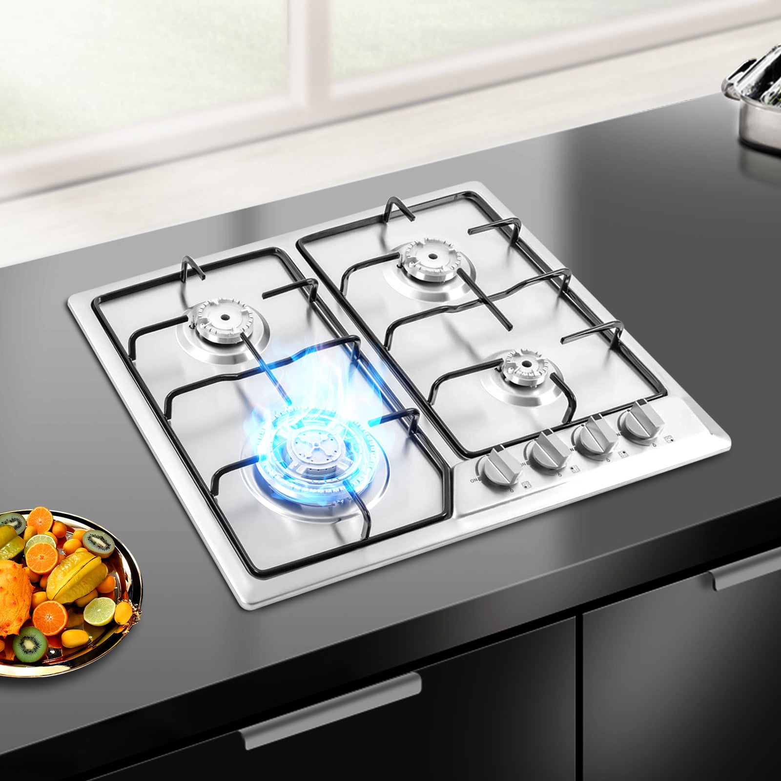 4 Burners Built-in Stainless Steel Gas Cooktop Natural Gas Stove Top for Domestic Commercial Cooking