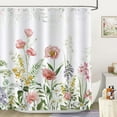 thumbnail image 2 of Pink Floral Shower Curtain 72 x 72 Inch Flower Leaves Plant Decorative Bath Curtain Polyester Fabric Waterproof Bathroom Curtain with 12 Hooks, 2 of 6