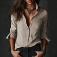 thumbnail image 4 of Endives Women's Button Down Shirt Retro Washed Western Slim Fit Shirt New Long Sleeved Casual Shirt Coffee, 4 of 7