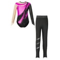 thumbnail image 3 of IEFIEL Girls 2Pcs Athletic Fitness Outfit Shiny Metallic Unitard with Pants Leggings Ballet Rhythmic Gymnastics Suit Hot Pink 16, 3 of 5