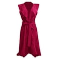 thumbnail image 5 of IDALL Robes d'Été, Robes Petites Femmes Col en V Manches Courtes à Volants Longue Robe Élégante, Robe Ajustée et Évasée, Robes Femmes Rouge 2 Robe L, 5 of 5