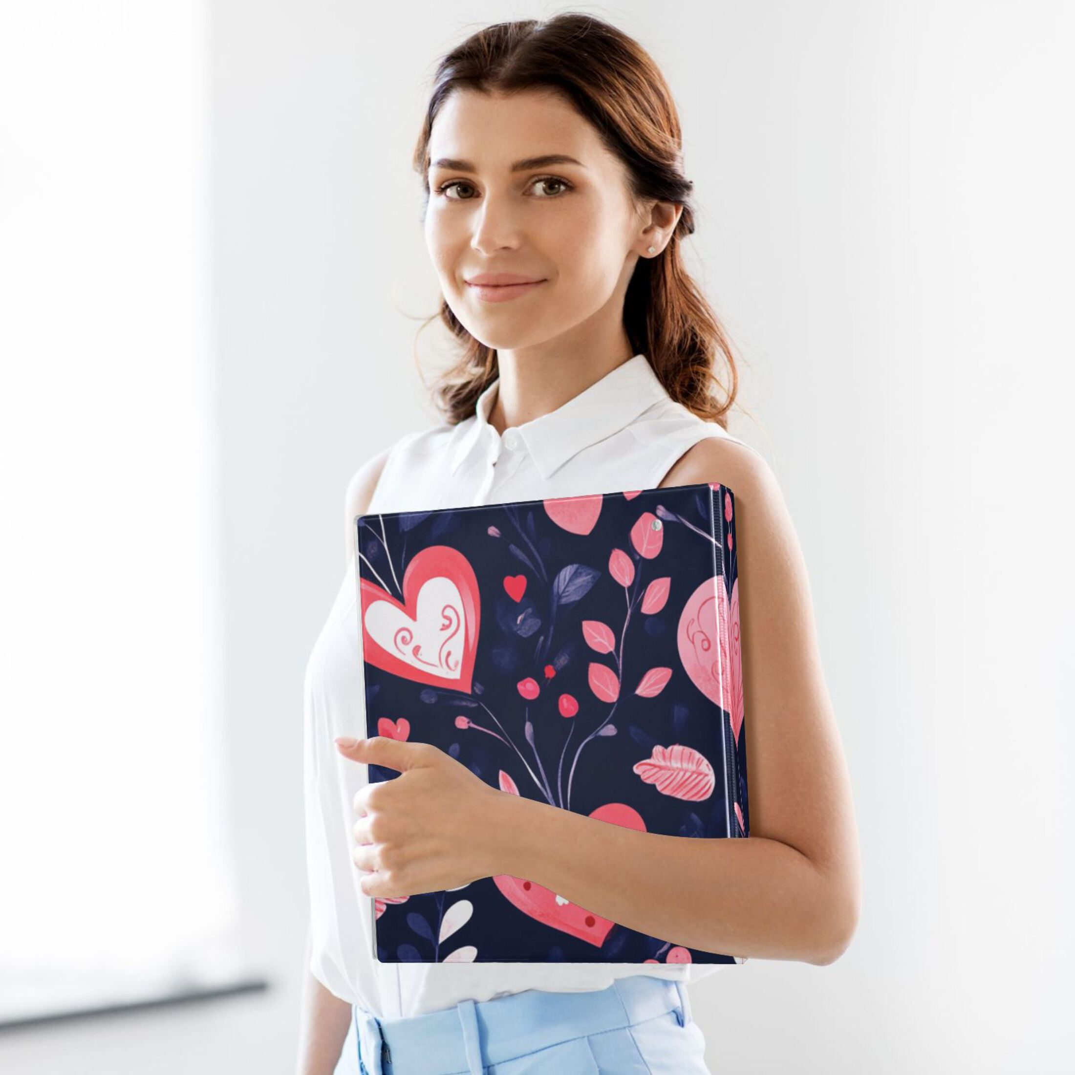 Valentines Day Hearts and Leaves 3 Ring Binders 1.5 inch Hardcover File Folders with Interior Pockets A4 Size Organizer for School Office Hospital Set of 2