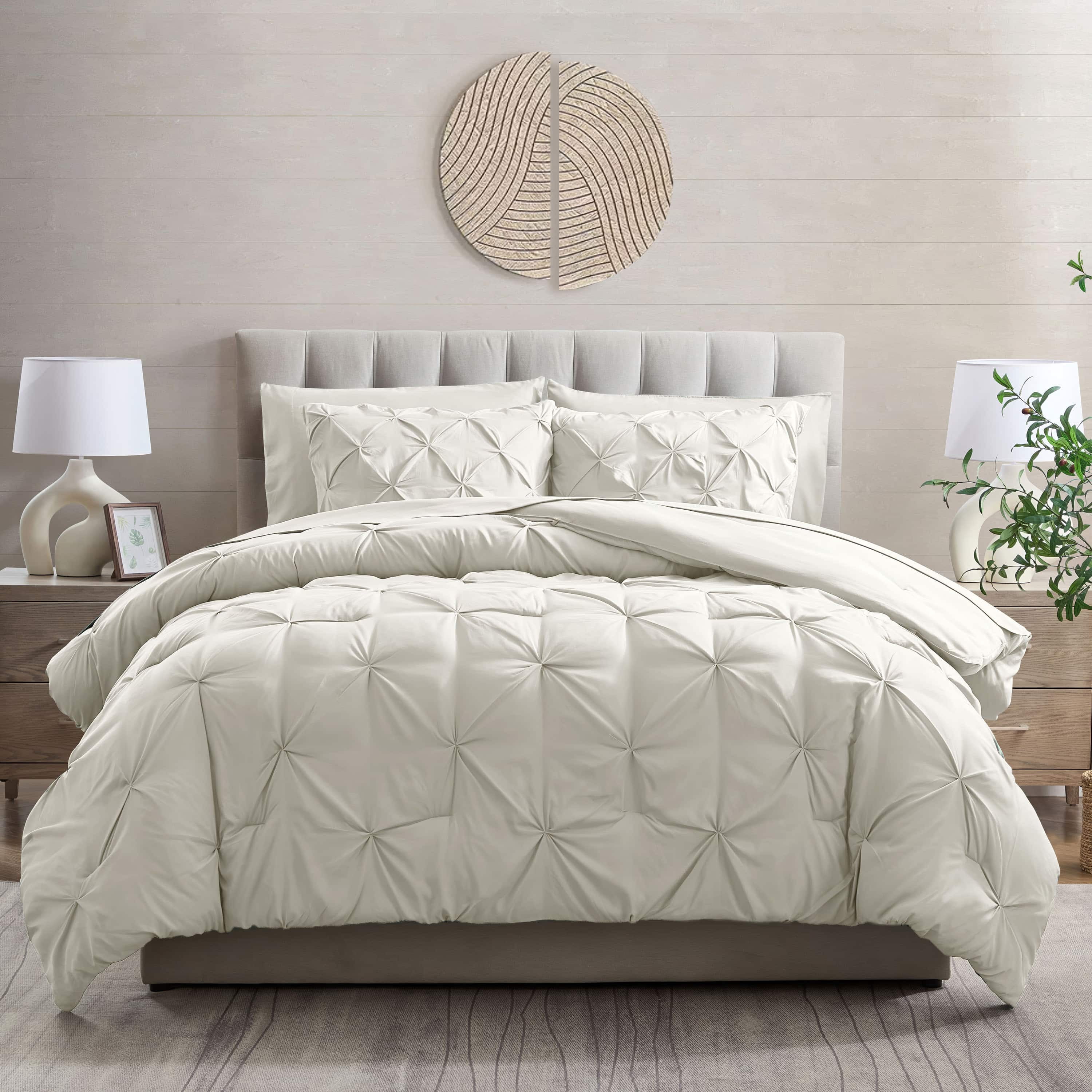 LammaLoe King Size comforter Sets, 7 Piece Bed In A Bag Pintuck Bedding Sets,Off White