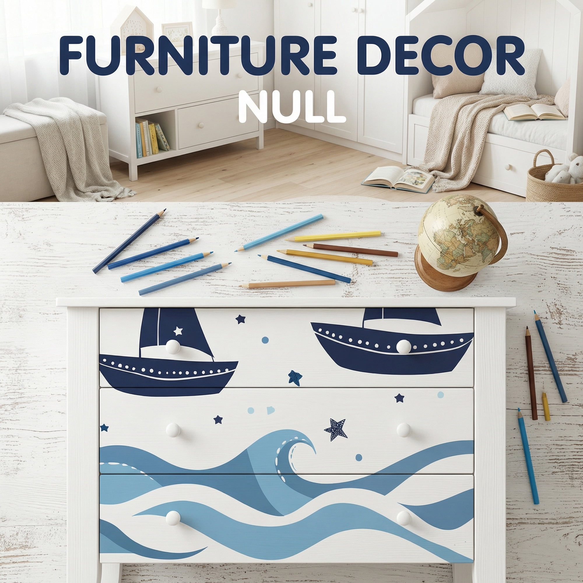 Unique Bargains Nursery Wall Stickers with Waves and Sailboats Peel Blue 23.2" x 15.7"