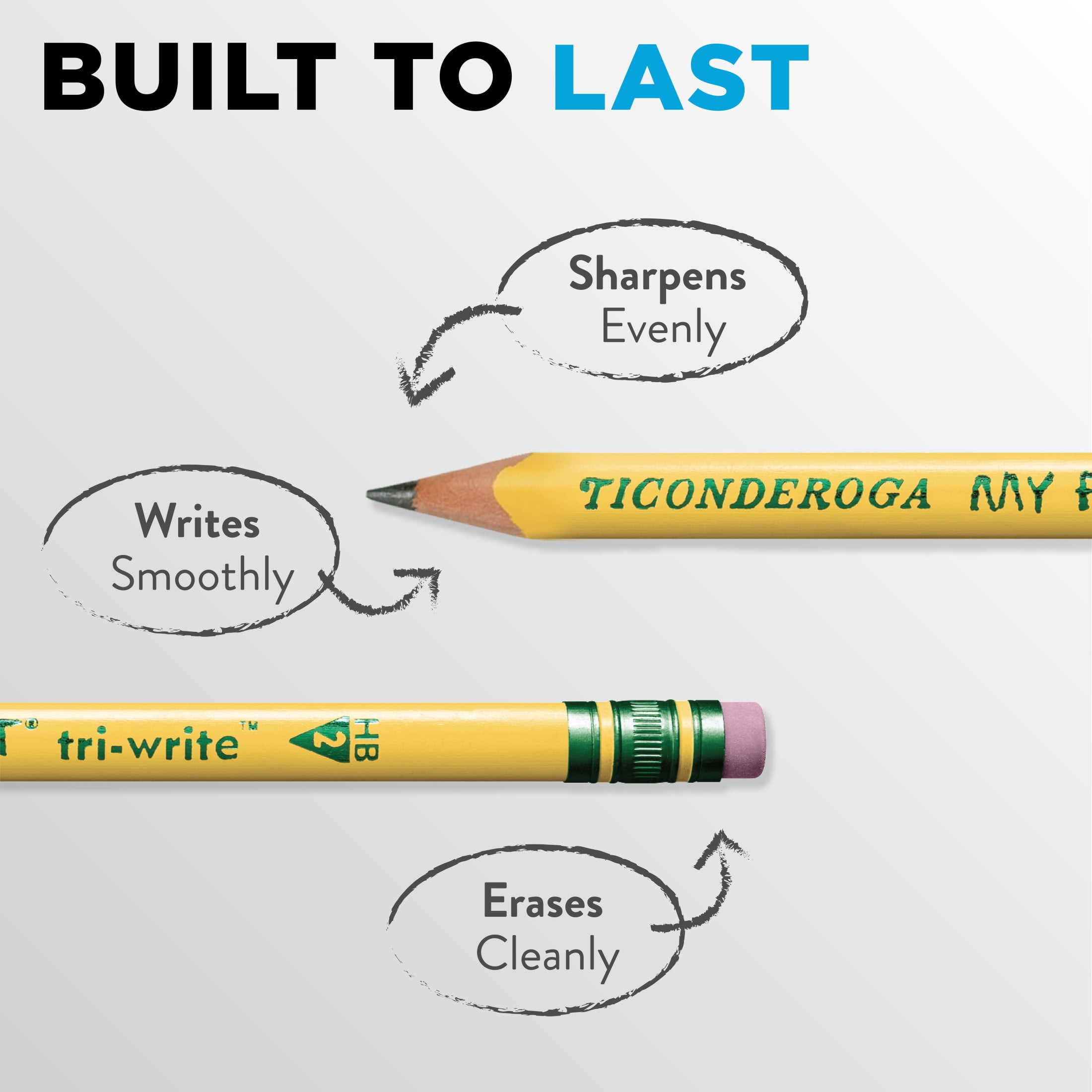 Ticonderoga My First Tri-Write Wood-Cased Pencils, Unsharpened, #2 HB Soft, With Erasers, Yellow, 36 Count