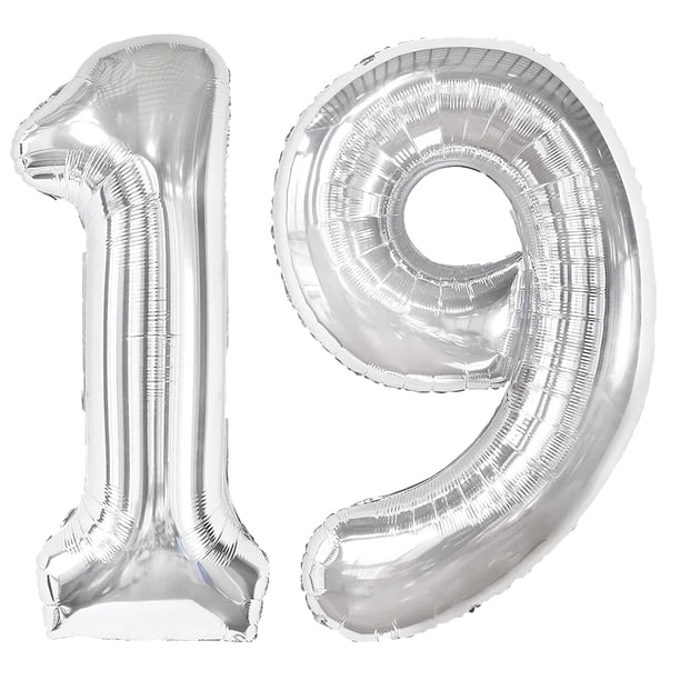 Globo digital Kelfuoya de 40 cm, plateado, número 19, para fiesta