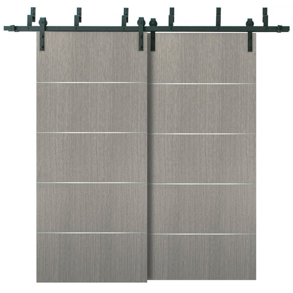 Barn Bypass Doors with 6.6ft Hardware | Planum 0020 Grey Oak | Sturdy Heavy Duty Rails Kit Steel Set | Double Sliding Door-36" x 84" (2* 18x84)