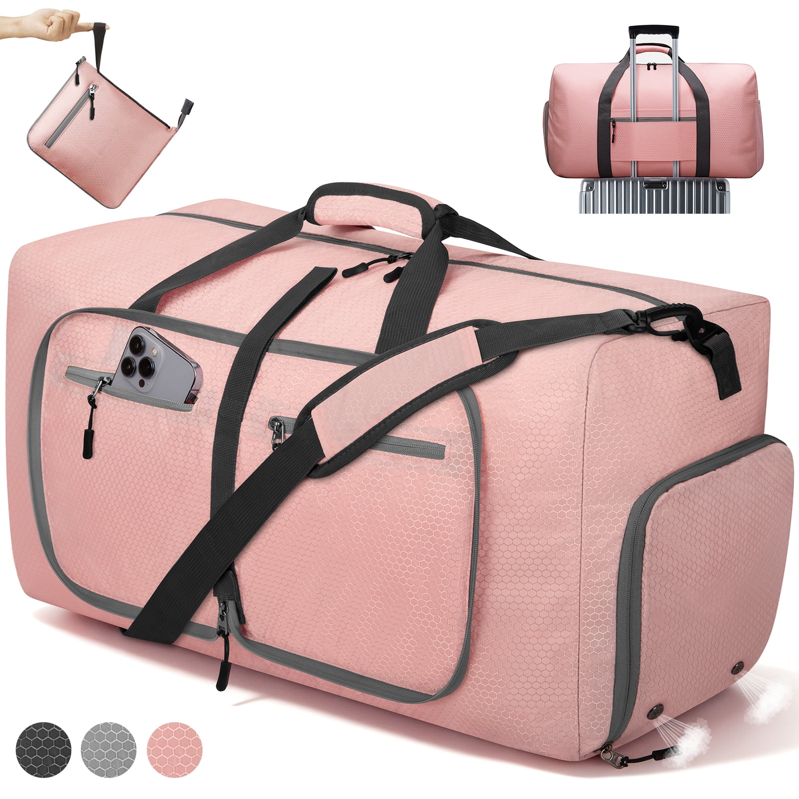 Cshidworld 65L Foldable Duffel Bag Pink Waterproof